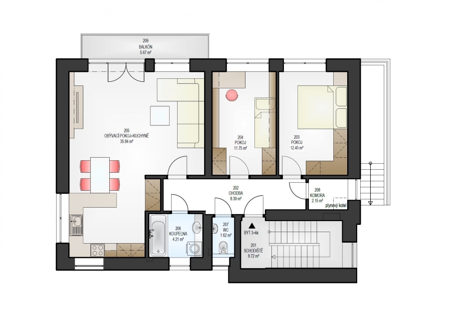 Pronájem bytu 3+kk v novostavbě bytového domu v Bílovicích nad Svitavou