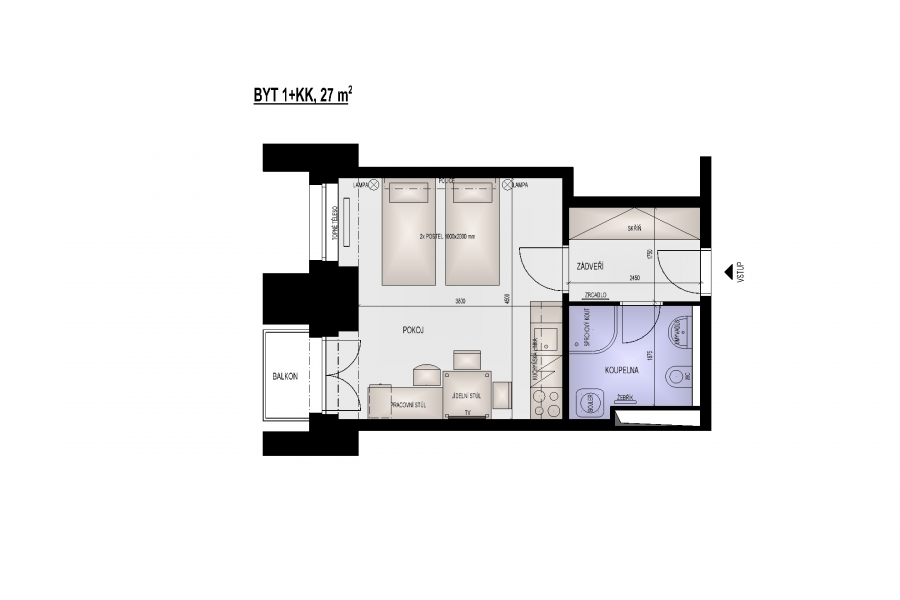 Pronájem bytu v Brně 1+kk s balkonem, od 27 m2