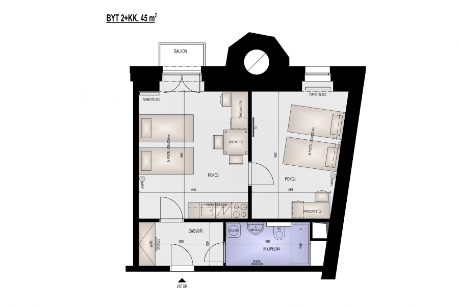 Pronájem bytu v Brně 2+kk s balkonem, 46 m2